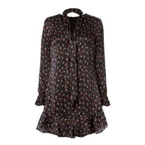 Intermix Silk Floral Necktie Dress Peplum Hem‎ Boho Preppy 4 Prairie Cottage